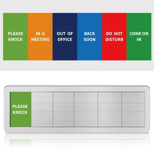lot 8371 image: Office Door Signs- 6 Options Out Of Office Sign for Door,Do Not Disturb, In A Meeting,Please Knock, Come On In,Back Soon, Privacy Slider Sign for Meeting & Conference Room Brushed Silver