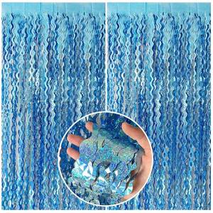 lot 8390 image: Tinsel Foil Fringe Curtains Wavy Backdrop for Parties Sparkle Metallic Wavy Foil Fringe Backdrop Curtain for Party Decorations Photo Booth Props for Birthday Graduation Wedding