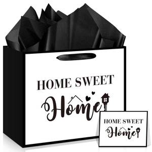 lot 8398 image: Housewarming Gift Bag Set, Large White Home Sweet Gift Wrap Bag with Tissue Paper Greeting Card Decorations for Men Women Friends New House Home Adventure Warming Gifts Wrapping Paper Present Supplies