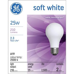 lot 8405 image: GE Bulb SFTWHT 25AW PK2