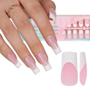 lot 8406 image: Misssix French Gel Nail Tips, 240Pcs French Tip Press on Nails Long Square Pink, No Need to File Tips Pre-lasting, Fake Nails for Nail Art DIY 15 Sizes