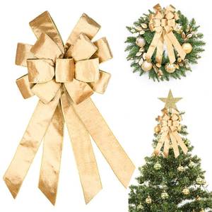 lot 8410 image: HIENAJ Large Christmas Bows for Wreaths - Brown Gold Glitter Ribbon Bows for Trees, IndoorOutdoor Party Decoration Wreath & Ornament Supplies