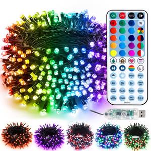 lot 8411 image: Brizled Color Changing Christmas Lights, 33ft 100 LED RGB Light String with Remote, Dimmable Mini Light String, USB Indoor Decorative Lighting Party Xmas Tree Wreath Year-Round Holiday