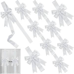lot 8415 image: MCEAST 10 Pieces Christmas Door Cabinet Bows Large Christmas Silver Ribbons Cabinet Door Bows for Christmas Festive Party Supplies, 10 x 87 Inches
