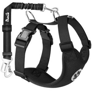 lot 8418 image: SlowTon Dog Seat Belt Harness for Car, Dog Car Harness Adjustable Mesh Breathable & Dog Seatbelt Safety Tether with Elastic Bungee for Small Medium Large Pets(Black, Double Clip, M)