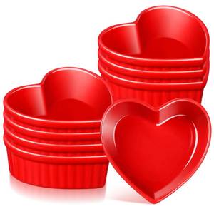 lot 9791 image: Reallnaive 8 Pcs Heart Shaped Ramekin Creme Brulee Ramekins Oven Safe 3.54 x 3.54 x 1.57 Inch Heart Shaped Bowl Small Baking Ceramic Ramekins Dishes for Souffle Snacks Quiche Appetizers Sauces (Red)