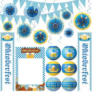 lot 9794 image: Motiskyy 37 Pcs Oktoberfest Party Decor Kit Bavarian Pennant Flags Paper Fans Banner Paper Lanterns Octoberfest Themed Party Supplies Home Yard Favor Decor Set for German Beer Festival