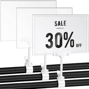 lot 9796 image: Teenyyou 3 Pcs Acrylic Sign Holder with Clamp 7 x 11 Inch Clip on Double Head Swivel Sign with PVC Card Clothing Holder Rotatable Display Hanging Price Tag for Tubes Retail Stores Business