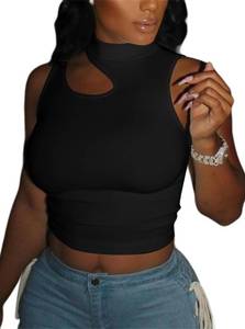 lot 10192 image: LovelyWholesale Womens Sexy Cut Out Crop Top Sleeveless Summer Cami Tank Tops Black X-Large