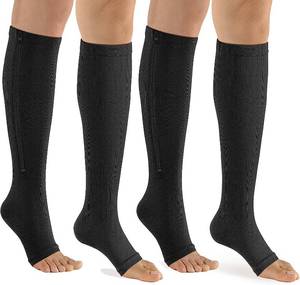 lot 10194 image: bropite Zipper Compression Socks Women & Men - 2Pairs Calf Knee High 15-20mmHg Open Toe Compression Stocking suit for Walking