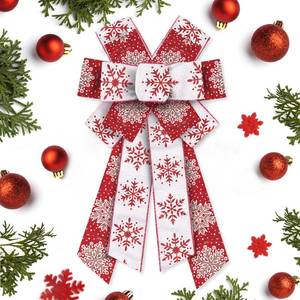 lot 10197 image: Hying Large Christmas Bows for Wreath, Christmas Wreath Bow Glitter Red White Burlap Bows Xmas Snowflake Craft Bows Ornaments for Front Door New Year Christmas Party Decoration Supplies