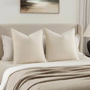 lot 10202 image: MIULEE Decorative Euro Sham Pillow Covers 26x26, 2 Pack Large Boho Farmhouse Neutral Throw Pillows for Bed, Thick Textured Modern Linen Cushion Cases Couch Sofa Living Room Home Decor, Cream White