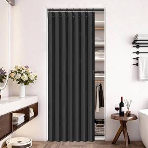 lot 10213 image: Vatge Closet Door Curtain Room Divider Drapes, Pleated Folding Style Curtains for Doorways Curtain for Bedroom Without Door,1 Panel with Tieback, W39 x L78, Black