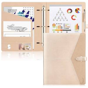 lot 10265 image: Toplive Padfolio 3 Ring Binder Organizer Business Portfolio Folder for Women, A4 Letter Size PU Leather Portfolio Padfolio for Interview Conference Presentation, Gold