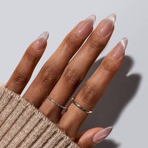 lot 10271 image: BTArtbox Press On Nails Almond - Medium Cat Eye French Tip Nails with Glue for Daily Nail Art, Fake Nail Extensions In 15 Sizes - 30 Nail Kit, Liquid Radiance