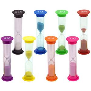 lot 12179 image: TeacherFav Sand Timer for Kids Set of 8 Small Colorful Hourglass Acrylic Covered Clock 30Sec 1Min 2Min 3Min 4Min 5Min 6 Min 10 Min for Classroom, Home & Kids Room