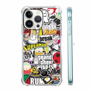 lot 12186 image: Tobelint Case for iPhone 14 Pro Max with Pop Culture Design,Aesthetic Cartoon Sticker Bomb Pop-Art Collage Pattern,Clear Slim Soft TPU Bumper Case,6.7��(Pop,14pm)