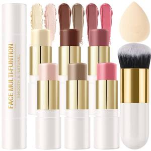 lot 12187 image: 6 Colors Cream Contour Stick Makeup Kit, Shades with Highlighter Stick, Blush Stick and Double-End Bronzer Stick for Sculpt the Cheeks, Waterproof,Dewy & Matte Finish for Beginners