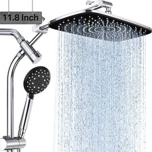 lot 13213 image: Veken 11.8 Inch Rain Shower with 6 Modes Handheld Water Spray,Upgraded 2-in-1 Slide Bar Shower Head,Wide Showerhead Combo for Bathroom Accessories, Adjustable Dual Shower with Arm��Silver Chrome (used)