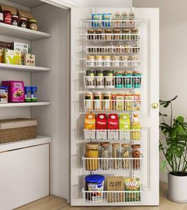 lot 13216 image: Mefirt White 9-Tier Over The Door Pantry Organizer, Pantry Organization and Storage, Deep Baskets Hanging Heavy-Duty Metal, Wall Spice Rack Seasoning Shelves for Home & Kitchen, Laundry Room Bathroom