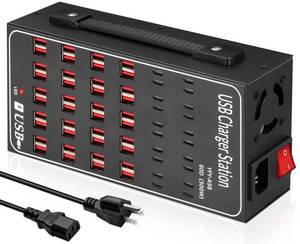 lot 13221 image: Multiple USB Charging Station 60 Port (40 USB A & 20 USBC Port), MIXILIN 300W(60A) Fast Charger Station with Power Switch, Desktop USBC Charger Block Compatible with Phone iPad Kindle Tablet
