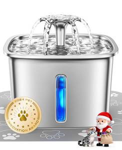 lot 13222 image: Veken Innovation Award Winner Stainless Steel Cat Water Fountain, 95oz2.8L Automatic Pet Fountain Dog Water Dispenser with Replacement Filters & Silicone Mat, Gifts for Christmas, Cats, Dogs (Silver) (used)