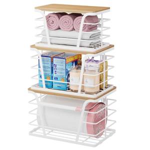 lot 13232 image: TIDIIABODE 3 Pack Stackable Pantry Storage Bins Kitchen Storage Cabinet Counter Organizer Bathroom Under Sink Organizer, White