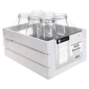 lot 13233 image: Hampton Art Little Crate of Milk Bottles �� 7pc Vintage Glass Set with Wooden Crate �� Mini Jars for Table Centerpieces, DIY Favors, Home D�cor, Crafts & Events