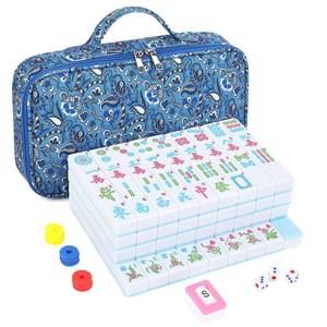 lot 13236 image: Chinese Mahjong Game Set 146 Qulity Mahjong Blue Tiles 1.4-inch Chinese Mahjong Game Set with Blue Printed Carrying Bag
