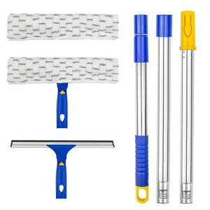 lot 13251 image: ITTAHO Window Washing Kit with Extension Pole, 10 Squeegee & 11 Microfiber Scrubber Combi with Stainless Steel Pole, Window Cleaner for Car, Sliding Door,Shower Glass Door-Swivel Style-2 Pads