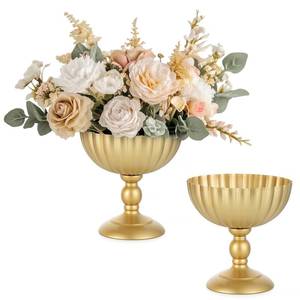 lot 13253 image: Sziqiqi Gold Urn Vase for Wedding 7.9in Tall Vases Centrepieces for Table Decorations - Set of 2 Metal Flower Urn Vases for Floral Arrangement - Compote Bowl Vase for Birthday Party Anniversary
