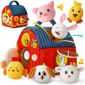lot 14101 image: Dr.BeTree Baby Toys 6-12 Months Plush Barn with Stuffed Farm Animals Crinkle, Rattle & Mirror Montessori Toys Developmental Sensory Toys for 6 Month Old Boys Girls Babies & Toddlers