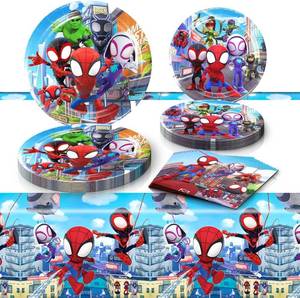 lot 14117 image: spidey Birthday Decorations, 41pcs 20 Plates, 20 Napkins and 1 Tablecover for Spi Birthday Party Supplies Decorations��