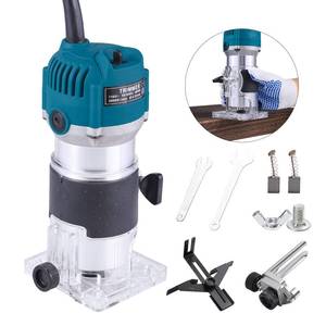 lot 14120 image: Wood Router,Router Tool Wood Trimmer Router Electric Hand Trimmer Laminate Milling Engraving Hand Machine Joiner Tool Electric for Slotting Trimming Carving 110V 800W 30000RMIN(Blue)