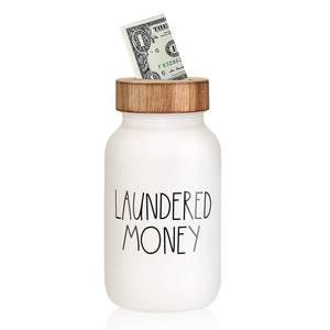 lot 14126 image: Laundry Room Bank Coin Jar Laundry Room Decor Rustic Country Farmhouse Home Decor Mason Jar with Wooden Top Funny Laundered Money Tip Jar Piggy Bank