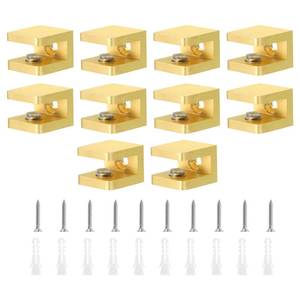 lot 14133 image: Uxcell Brass Glass Shelf Clamp - 10Pcs Adjustable Bracket Support Holder for 5-8mm Thick Glass, Gold