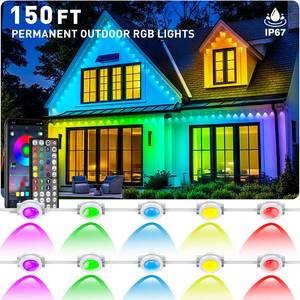 lot 14134 image: 150FT Permanent Outdoor RGB Lights - Waterproof Smart LED Eaves Lights with AppRemote Control, Music Sync & DIY Scenes, Perfect for Christmas, Halloween, Parties & Daily Decor, Ideal for House Roof