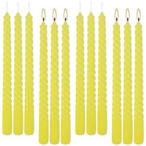 lot 14136 image: 12 Pack 10 inch Yellow Spiral Taper Candles - Dripless, Smokeless, Unscented - 7 Hours Long Burning - Spiral Tall Candlesticks - Perfect for Home Decor, Weddings,Halloween, and Special Occasions.