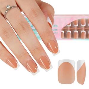 lot 14138 image: Misssix French Gel Nail Tips, 160Pcs French Tip Press on Nails Short Square Brown, No Need to File Tips Pre-lasting, Fake Nails for Nail Art DIY 16 Sizes