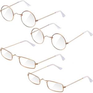 lot 14140 image: Frienda 4 Pairs Old Man Costume Glasses Gold Santa Eyeglasses Gold Square Round Glasses