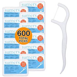 lot 14141 image: 600 Count Dental Floss Picks �� Toothpicks for Deep Cleaning, Comfortable Handle to Care Teeth Clean Flat Wire �� 50 Pack with Picks Per Portable Case for Family