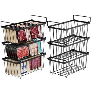 lot 15085 image: iSPECLE Deep Freezer Organizer Bins - 6 Pack Stackable Freezer Organizer Bins for 7 Cu.FT Chest Freezer Sort Food, Easy to Get Food from Bottom, Better Ventilation, Black