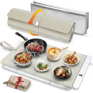 lot 15087 image: FYY Warming Mat for Food with Heat Resistant Pad, Prevent Countertop Cracks, Keep Meal Warm, Rapid and Full Surface Heating, 6 Temp Settings 6H Timer, Upgraded Rollable Portable Food Warmer Mat Khaki