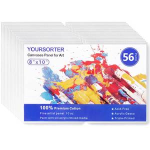 lot 15091 image: YOURSORTER 56 Pack 8x10 Inch Canvas Boards for Painting Bulk, Kids Art Novices Blank Canvases for Painting, Gesso Primed Acid-Free 100% Cotton Canvas Panels for Acrylic Oil Watercolor Tempera Paint