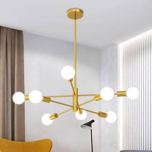 lot 15103 image: ANYTOP Modern Chandelier Ceiling Light Fixture, 53InchH Sputnik Chandeliers for Dining Room Hanging Light Fixtures Over Table Height Adjustable for Bedroom Kitchen Island Foyer 8-Light Gold