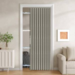 lot 15122 image: Jilron 100% Blackout Fabric Folding Door Curtain with Magnetic Closure - Accordion Style for Sliding Doors, Closets,Wardrobe and Temporary Door Solutions Doorway Curtains��W42 x L78, Grey 1 Panel��