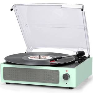 lot 15127 image: Record Player for Vinyl with Speakers Turntable Vinyls Records Belt-Driven Turntables 3-Speed 3 Size Wireless Bluetooth Headphone AUX-in RCA Line LP Vinyl Players Auto Stop New Sleek Pale Green