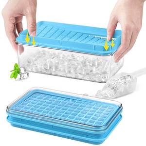 lot 15129 image: Longzon Mini Ice Cube Tray with Lid and Bin, 273 Pcs Ice Cube Trays for Freezer, Ice Cube Mold, Ice Molds Spill-Resistant Removable Lid & Ice Scoop, Ice Mold for Whiskey Cocktail, Tea, Coffee -Blue