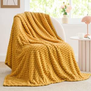 lot 15133 image: BEDELITE Fleece Blanket Twin Size for Bed Couch, 3D Jacquard Decorative Mustard Yellow Throw, Soft and Cozy Warm Plush Fuzzy Blanket All Seasons Suitable, 60x80Inches