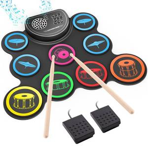 lot 15135 image: Sboet Electronic Drum Set, 9-Drum Practice Pad with Headphone Jack, Roll-up Drum Kit Machine with Built-in Speaker Drum Pedals and Sticks 10 Hours Playtime, Great Christmas for Kids